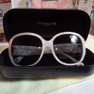 COACH Pearl White Oversized  Sunglasses with Case